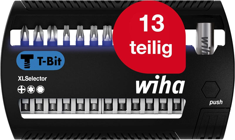 Wiha Bit Set XLSelector 13-tlg. I T-Bit 50 mm PH, TORX, Sechskant 1/4" E6,3 I magnetischer Bithalter