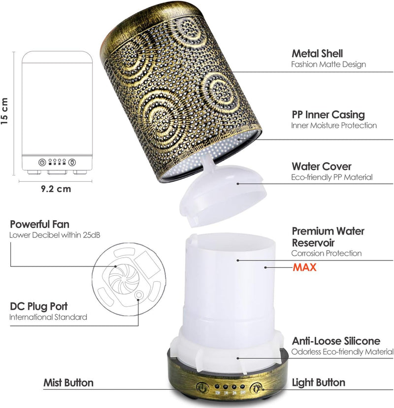 SALKING Aroma Diffuser Luftbefeuchter Humidifier, Handgefertigt Metall Diffusor für ätherische Öle,