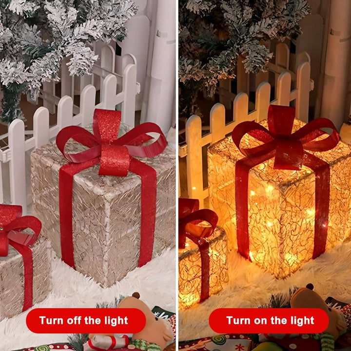 Mineup 3PCS LED Geschenkboxen, Weihnachtsdeko Mit Timer, 8 Modi Weihnachts Dekoboxen, Beleuchte Weih