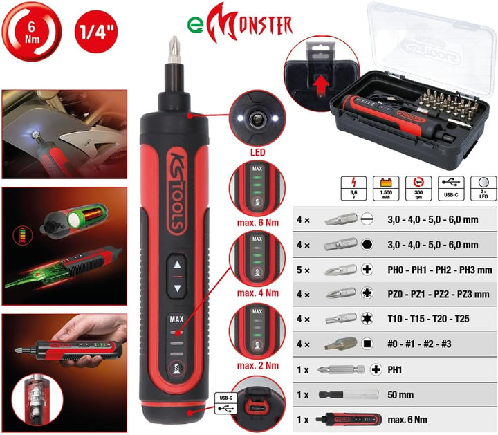 KSTools 515.3600 eMONSTER 1/4“ Akku-Bit-Stabschrauber-Satz, 27-tlg