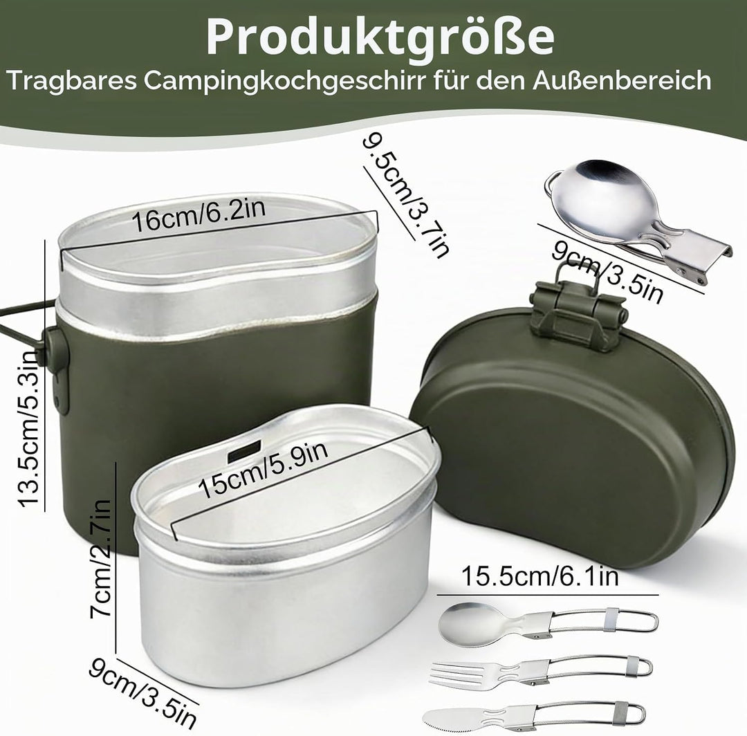 Bundeswehr Essgeschirr, Hitzebeständig Camping Kochgeschirr Outdoor mit Faltbarer Messer, Gabel und