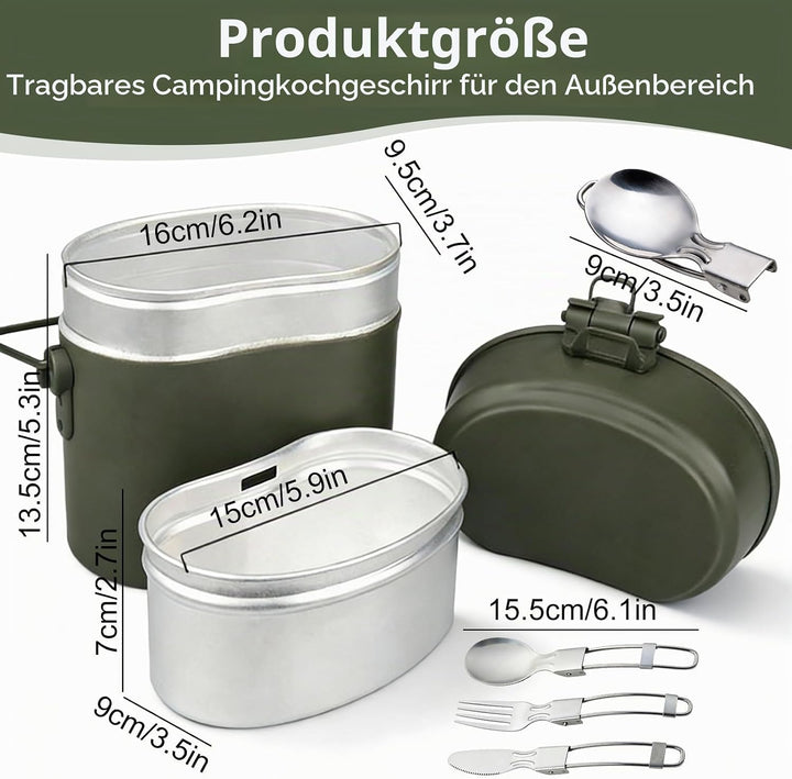 Bundeswehr Essgeschirr, Hitzebeständig Camping Kochgeschirr Outdoor mit Faltbarer Messer, Gabel und