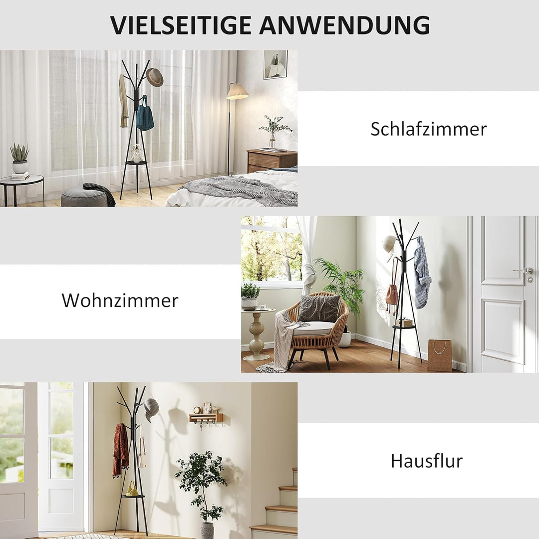 HOMCOM Garderobenständer Kleiderständer mit Ablage und 8 Haken Jackenständer Moderner Garderobe für