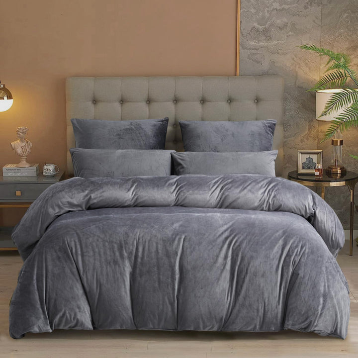 Damier Winter Bettwäsche 220x240cm Grau Dunkelgrau Plüsch Warme Bettwäsche Set 3 Teilig Cashmere Tou