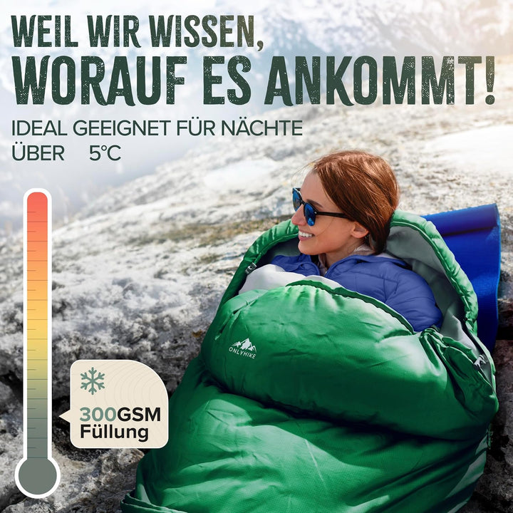 Schlafsack Outdoor I [300GSM] Warmer &amp; 1700g Leichter Schlafsack für Frühling, Herbst und Winter [-5