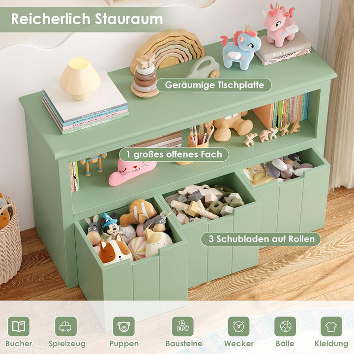 FOREHILL Kinderregal mit Boxen auf Rollen, Spielzeug Aufbewahrung Kinderzimmer Möbel, Spielzeugregal