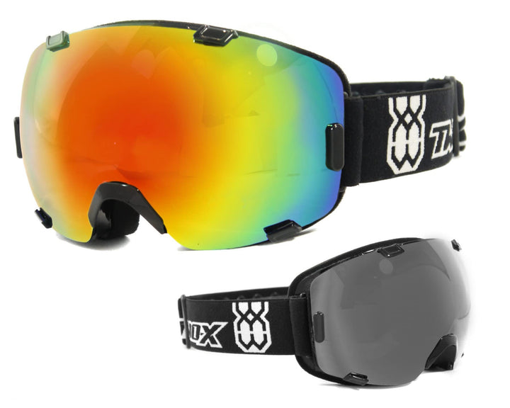 TWO-X AIR Skibrille schwarz verspiegelt iridium Spiegelglas Rahmenlos 100% UV Schutz Antifog getönt