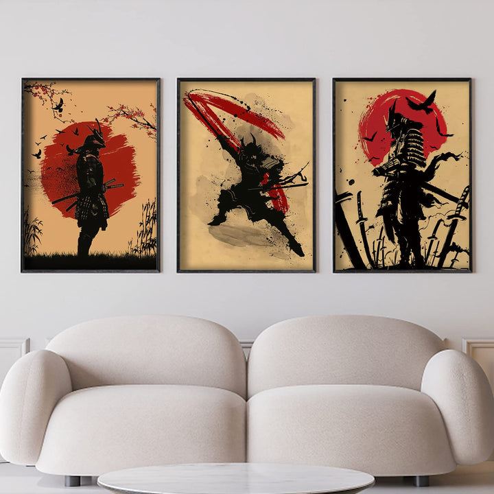 IUNTWEIE Japanische Samurai Leinwand Bilder, Japanische Bushido Poster Wandkunst, Krieger Leinwand M