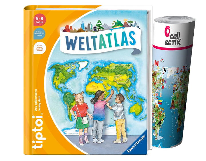 Ravensburger tiptoi® Weltatlas + Kinder Wimmel Weltkarte - Länder, Tiere, Kontinente | Buch für Kind