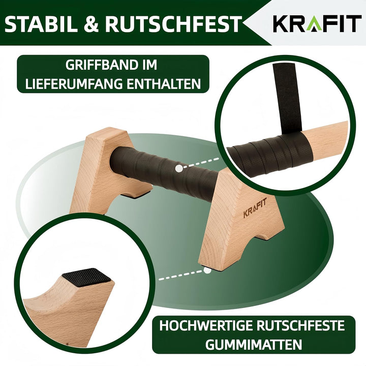 Liegestützgriffe – 2x rutschfeste & gelenkschonende Holz Push Up Bars - Calisthenics Equipment für H
