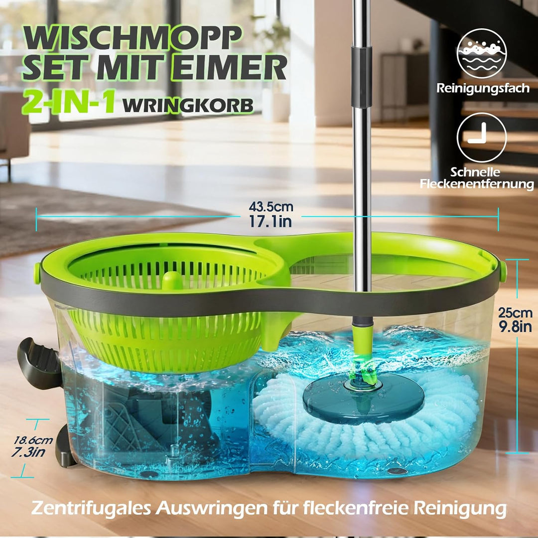 Wischmopp Set mit Eimer, Masthome 2-in-1 Bodenwischer Komplett Set mit 3 Mikrofaser-Pads, Wischmopp