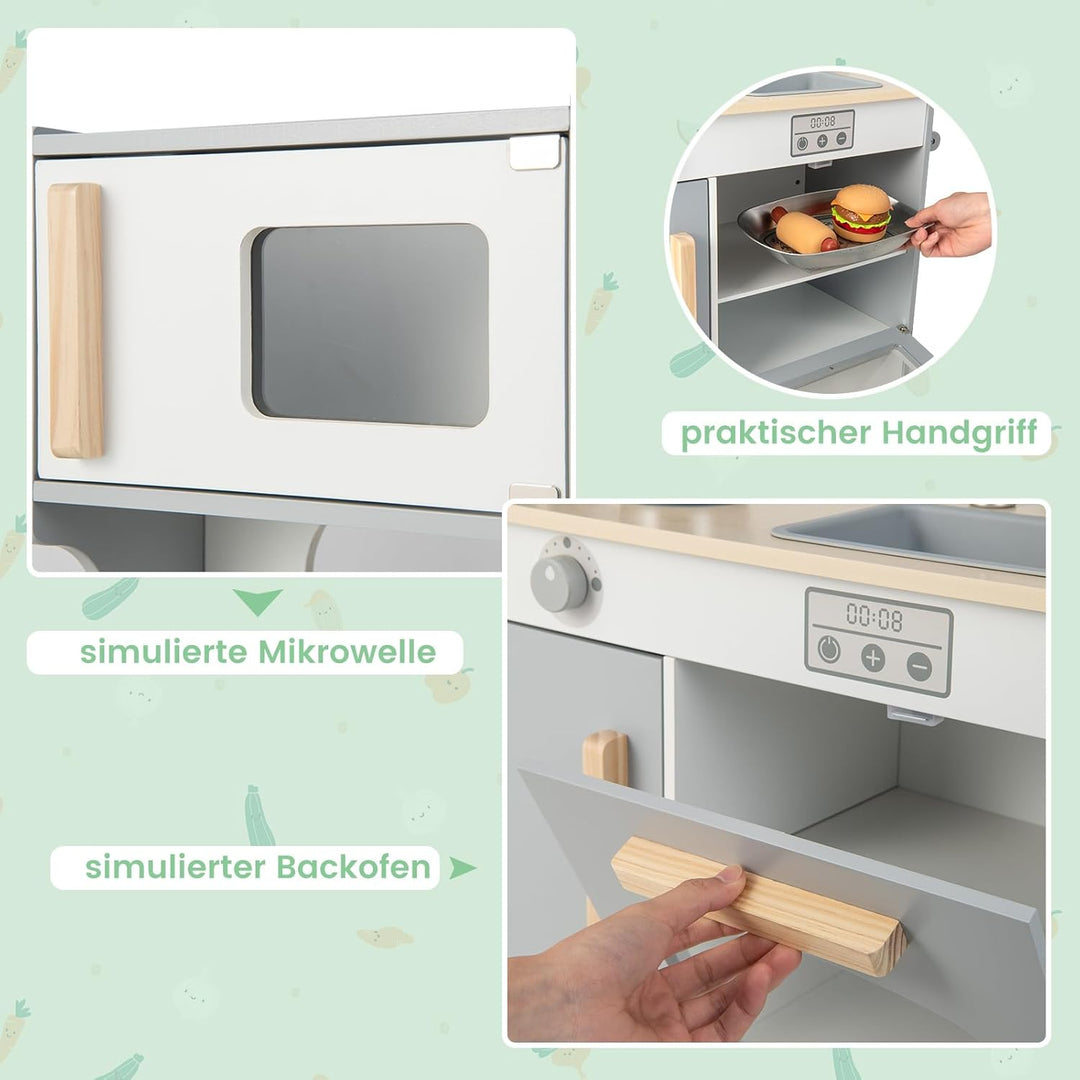COSTWAY 2 in 1 Kinderküche mit Zubehör, Spielküche mit Restaurant zum Kochen &amp; Servieren, Holzküche