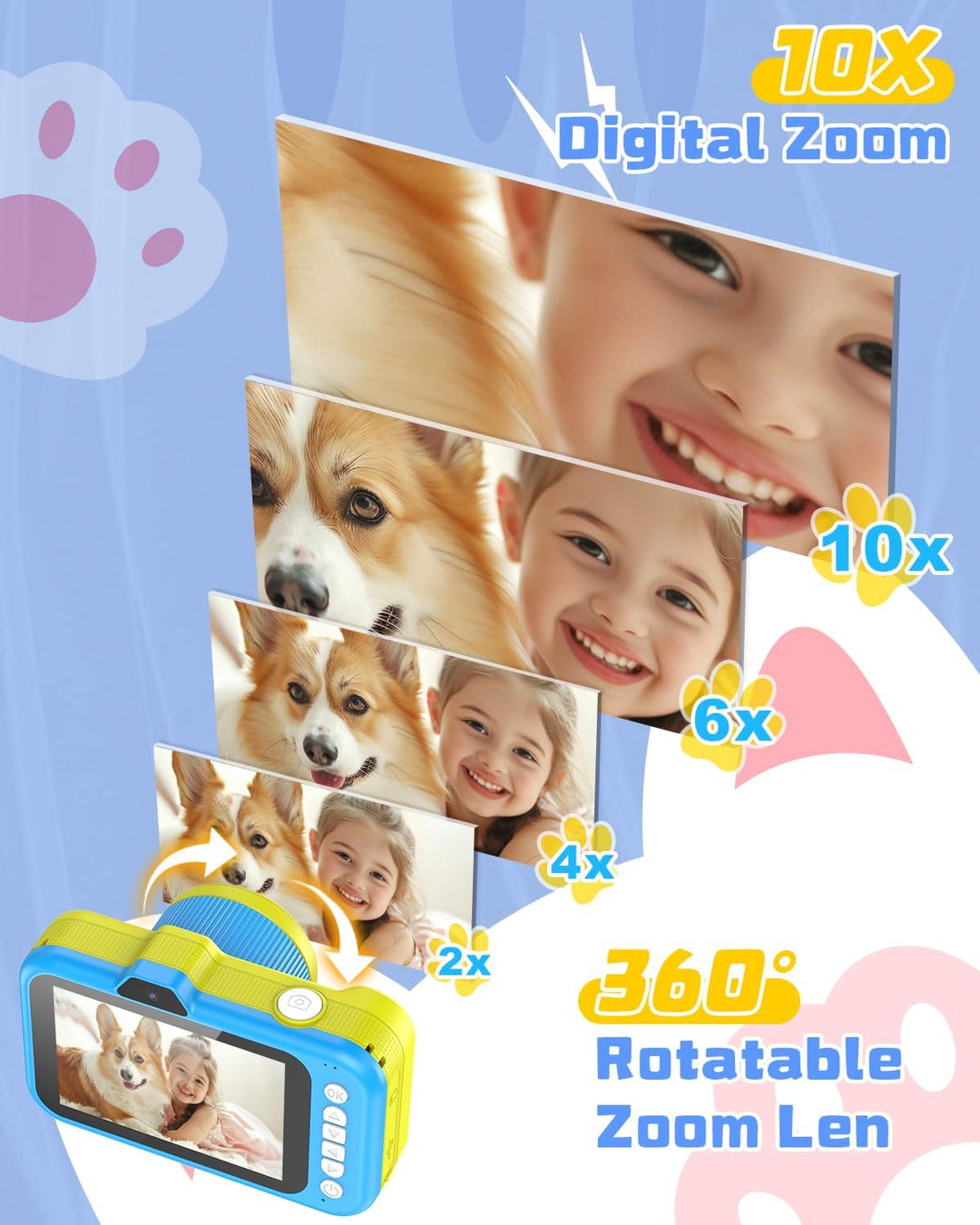 Kinderkamera, 3,5" Grossbildschirm 48MP 1080P Digitalkamera Kinder mit 360° Drehbares Zoomobjektiv L
