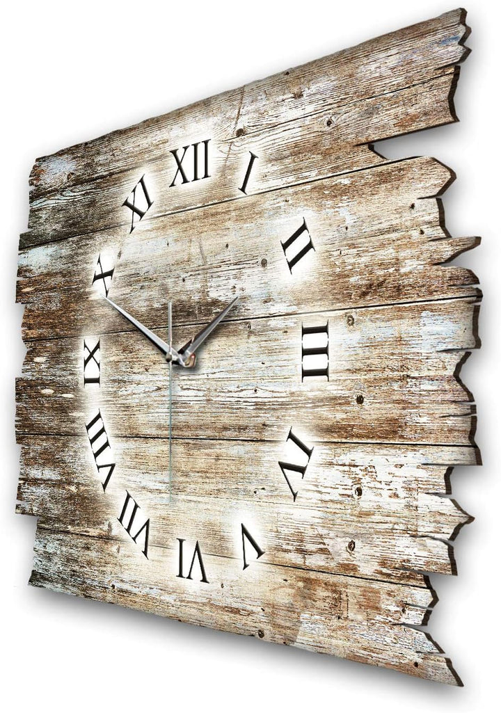 Kreative Feder Holz-Design Landhaus Shabby Style Designer Wanduhr leise Quarzuhr aus Holz *Made in G