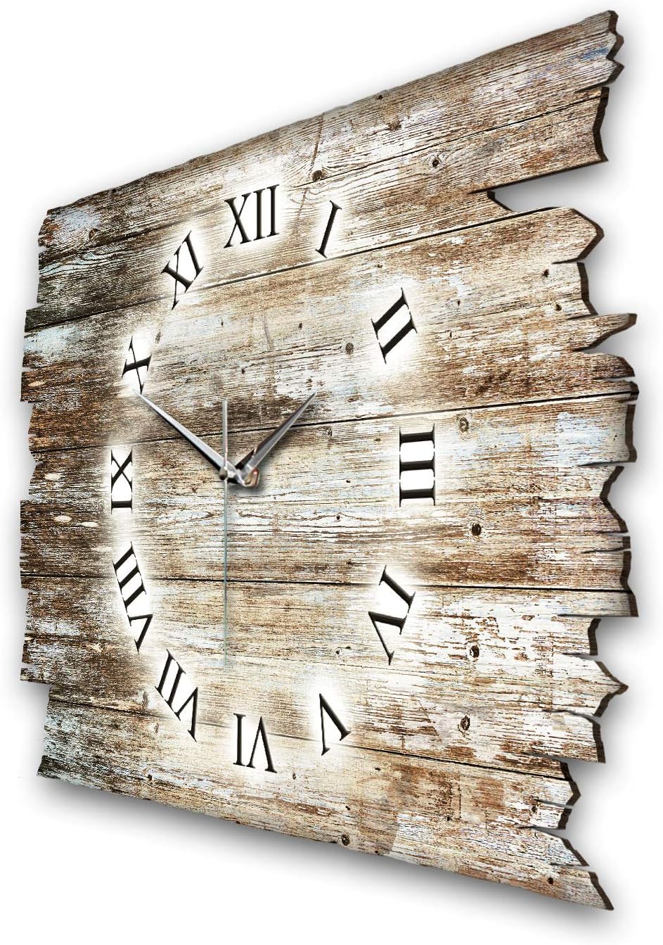 Kreative Feder Holz-Design Landhaus Shabby Style Designer Wanduhr leise Funkuhr aus Holz *Made in Ge