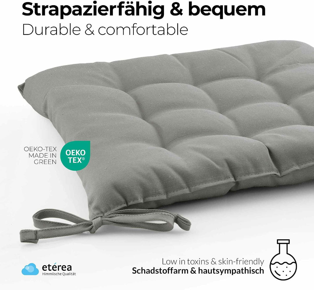 etérea 2er Set Sitzkissen Outdoor 40x40 mit Bändern - Stuhlkissen Grau für Gartenstuhl &amp; Innenbereic