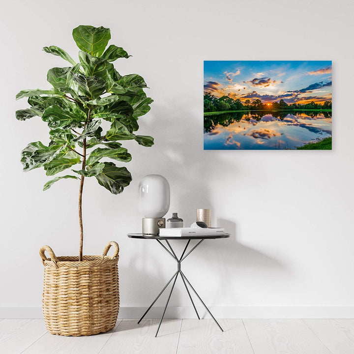 Feeby Bilder Sonnenuntergang See Natur XXL 120x80 cm 1Teilig Wohnzimmer Schlafzimmer Wandbilder Lein