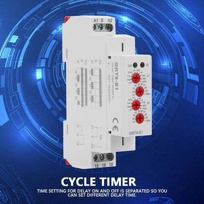 Zeitrelais, GRT8-S1 AC 230 V Mini Asymmetrischer Zyklus-Timer EIN/AUS Wiederholungszyklus-Zeitrelais