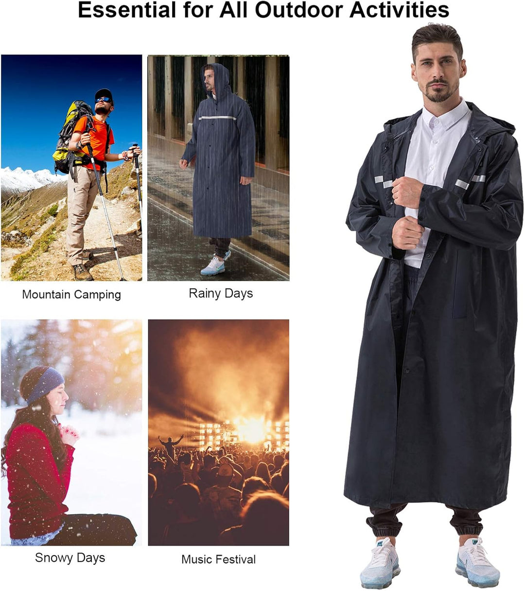 ioutdoor Regenmantel 100% Wasserdicht, der Extra Lange Regenschutz mit Taschen/Reflexstreifen/Kordel