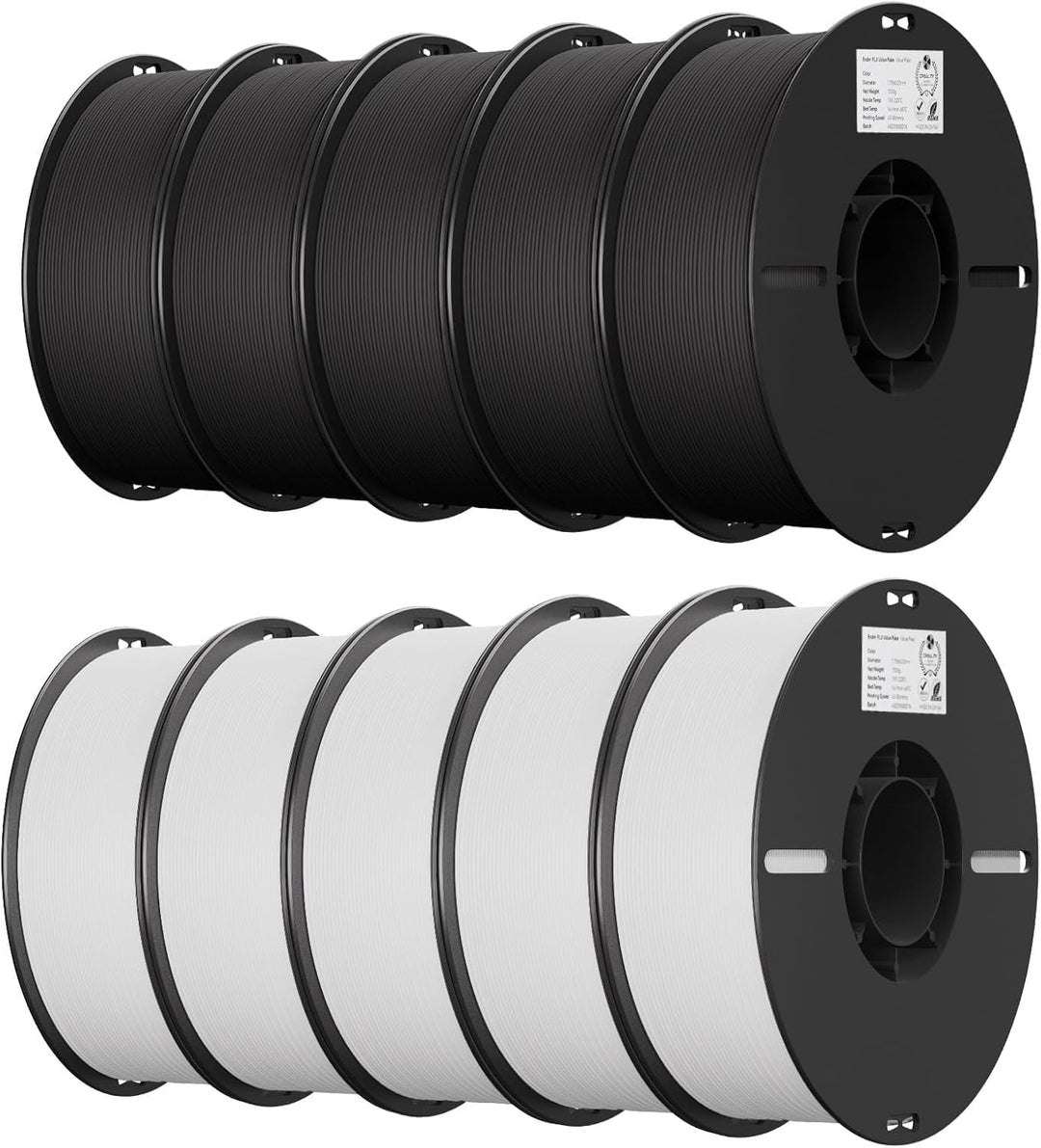 Creality Ender PLA Filament 1,75mm, 5 Schwarz-5 Weiss Set, 10er-Pack 1kg Spulen, Massgenauigkeit ±0,