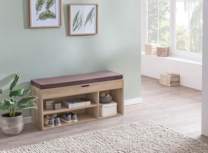 Wohnling Schuhbank WL5.344 mit Sitzfläche Garderoben-Bank Holz 104x51x32 cm Sonoma, Holzbank klein g