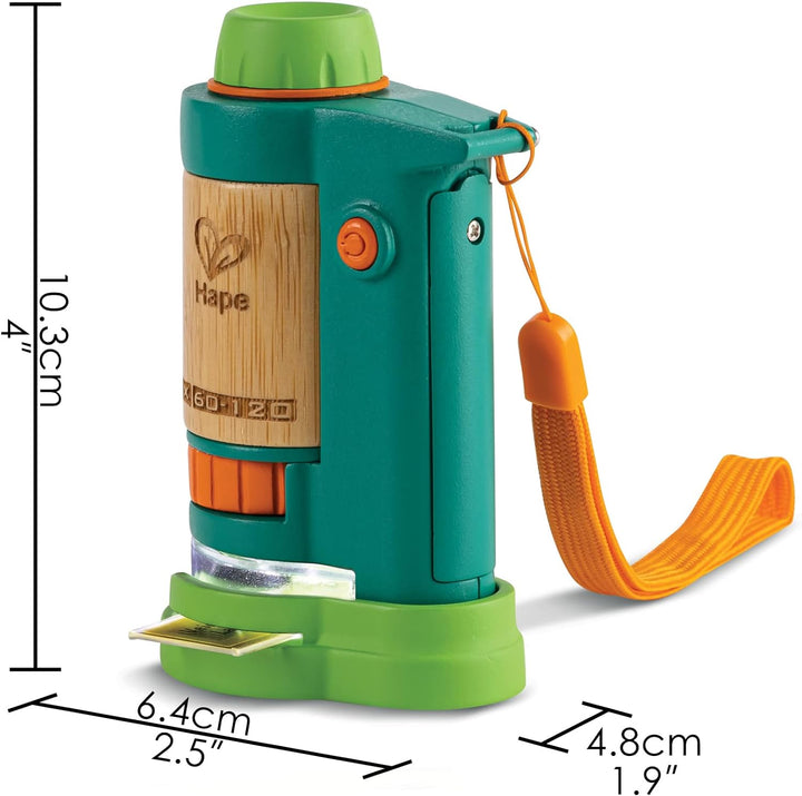 Hape Nature Fun Tragbares Mikroskop zum Entdecken aus Bambus und pflanzlichem Kunststoff, mit Licht