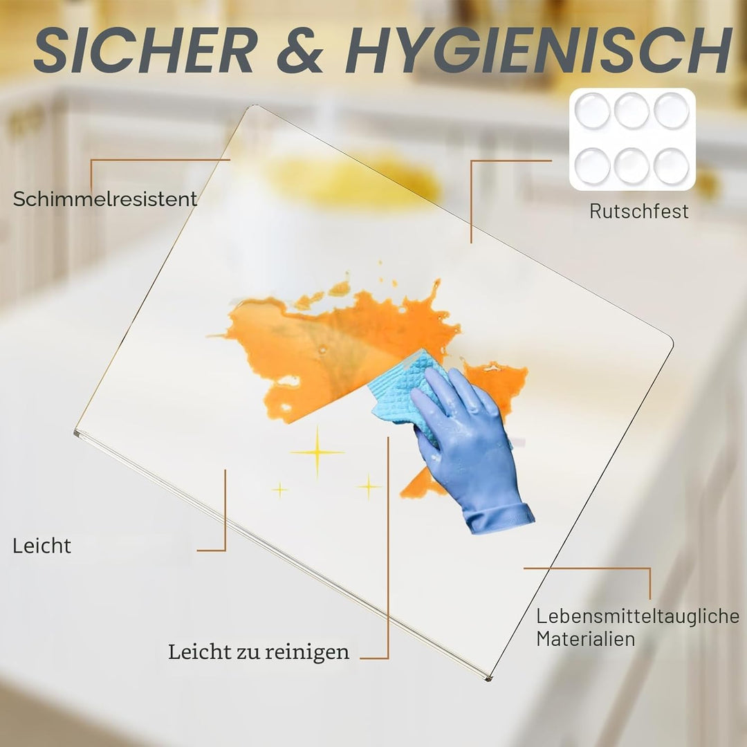 JJL Acryl-Schneidebrett mit Thekenlippe 41 x 32 cm - BPA-frei, rutschfest, Transparent - Multifunkti