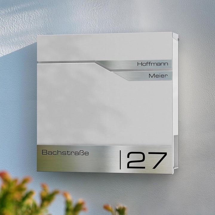 Metzler Briefkasten Weiss 2 Parteien mit Zeitungsfach und Hausnummer – Wandbriefkasten mit Zwei Name