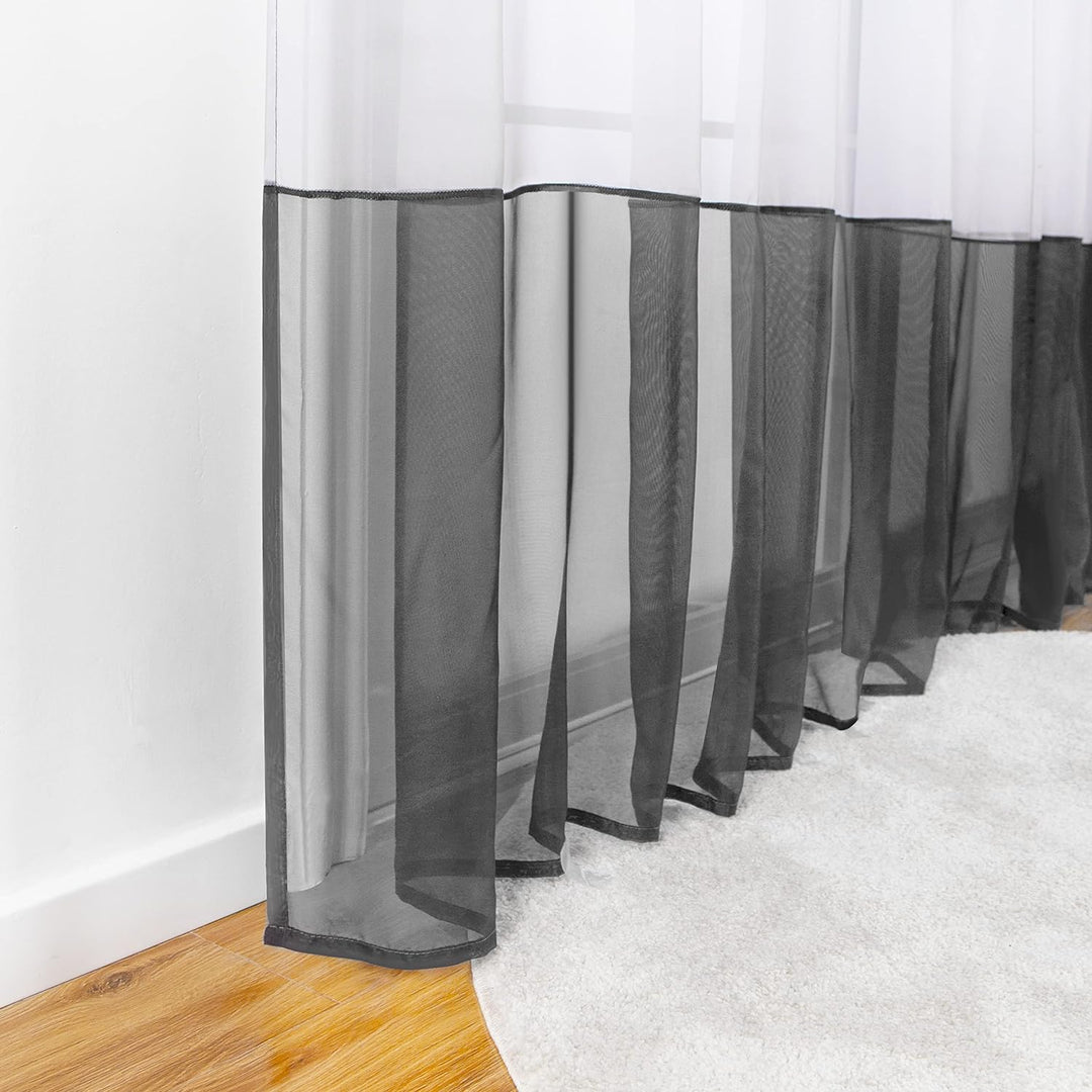 SIMPVALE 2 stücks Vorhänge Gardinen Stickerei mit Laschen für Zimmer Breite 140 cm, Grau, Höhe 145cm