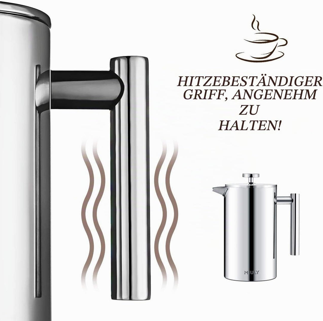 MaxMiuly Kaffeebereiter French Press 0,35 Liter Klein Kaffeezubereiter Doppelwandige Edelstahl Franz