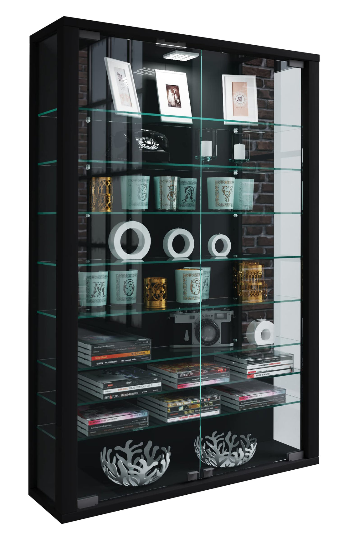 VCM Glasvitrine hängend | Vitrine Glas mit ESG-Sicherheitsglas | Masse: H. 91 x B. 59 x T. 18 cm | H
