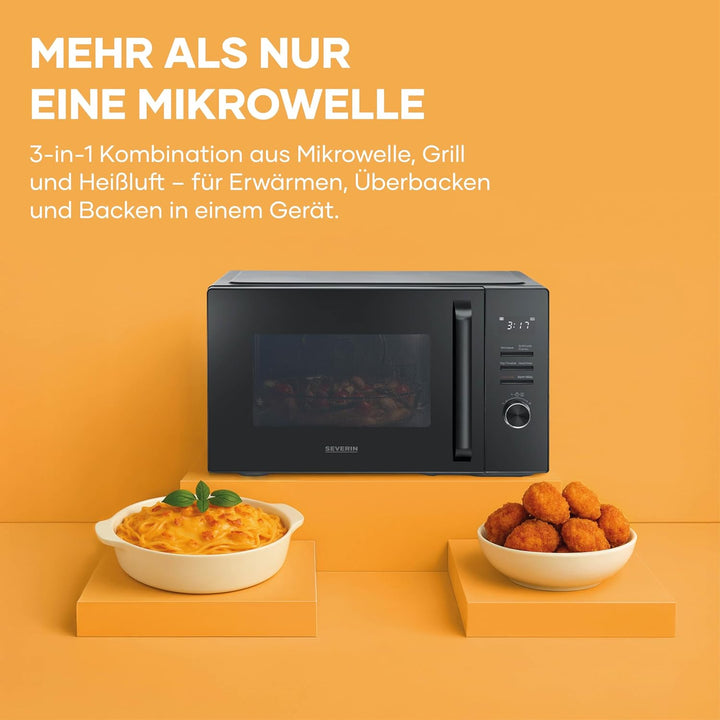 Severin Mikrowelle mit Grill und Heissluft-Funktion bis 240°C, Heissluftfritteuse, Backofen, 95 min