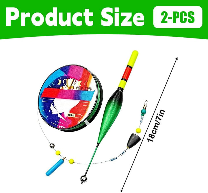 2 Sätze Automatic Bobber Fishing Line Set,Automatisches Grundangel-Set,Mit LED Pose & 100m Nylonschn