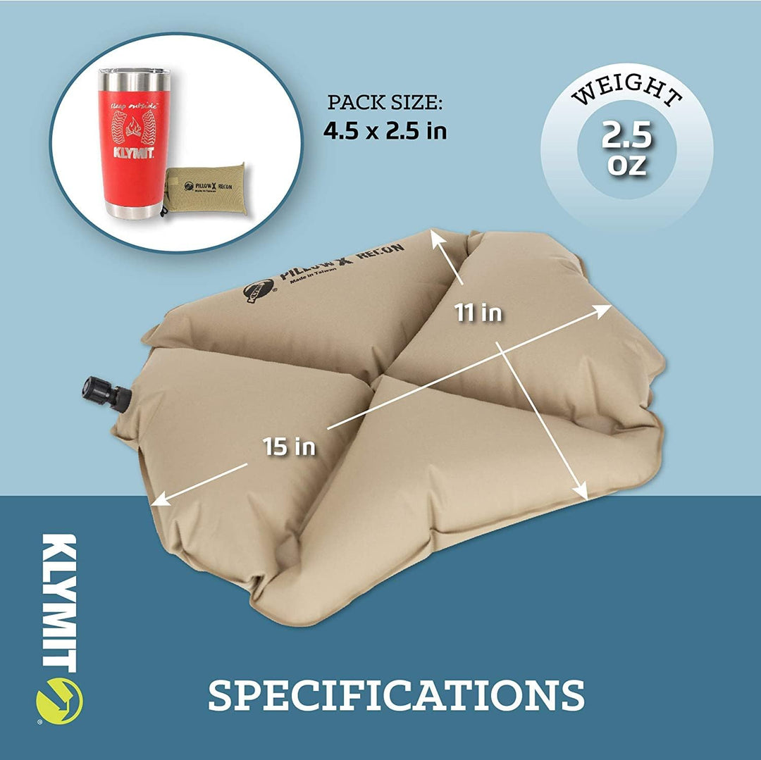 Klymit Pillow X Aufblasbares Camping- und Reisekissen Coyote-sand, Coyote-sand