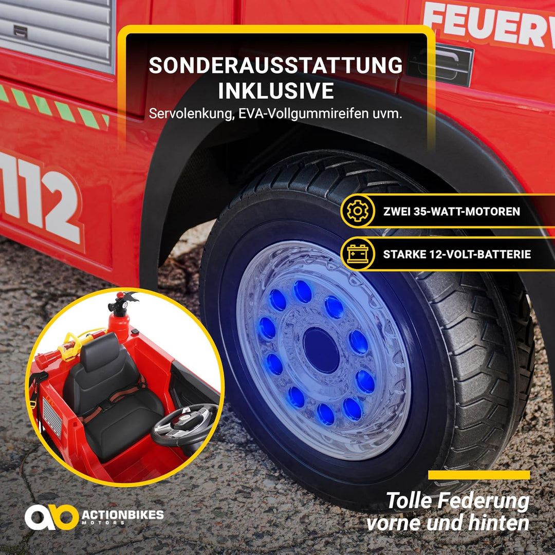 Actionbikes Motors Kinder Elektroauto Feuerwehr SX1818 | 2,4 Ghz Fernbedienung - 2 Motoren 12V 35Wat