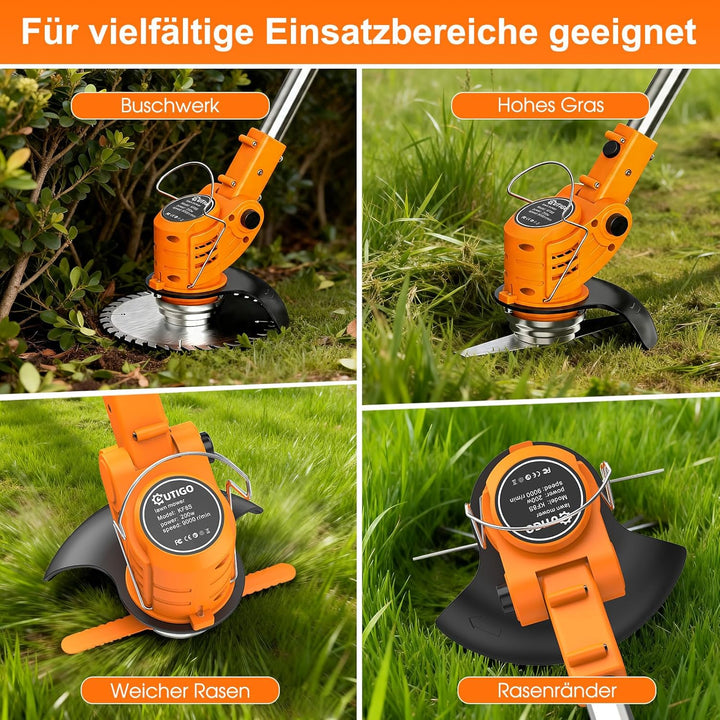 Akku-Rasentrimmer mit 2 * 21V Akku, 4 Messer, dreifach klappbarer Mäher, Rasenmäher, Akku-Gartenmähe