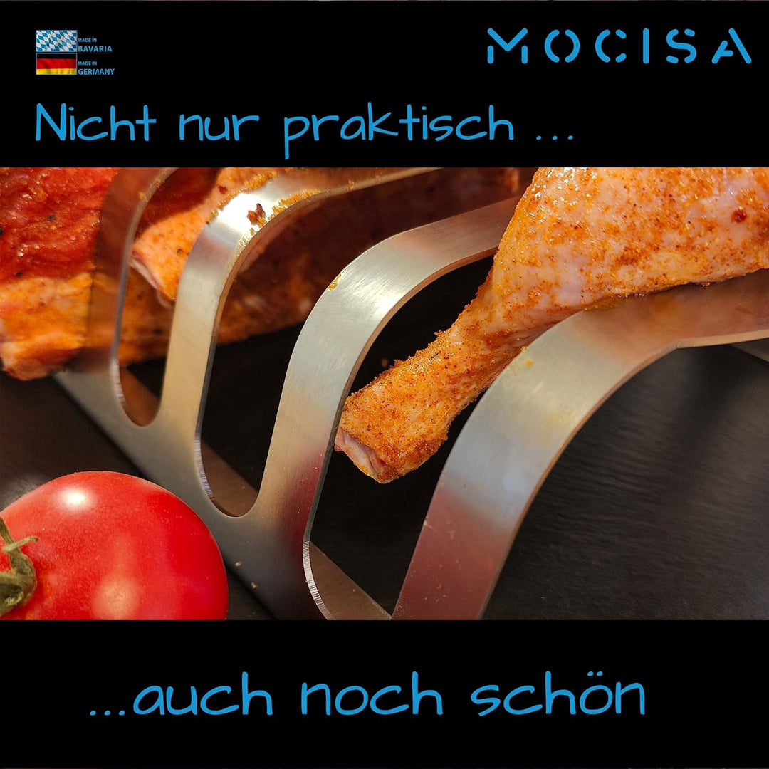 Rib-Rack Size S (4er)| Rippchenhalter mit Griffen |Das Profi-Tool zum Rippchen-Grillen |Edelstahl |
