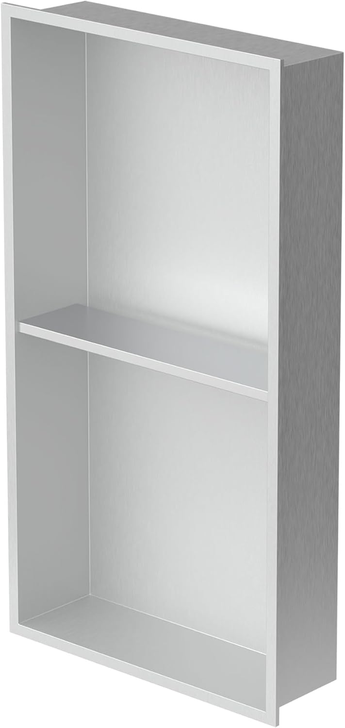 LuxeBath Wandnische Doppel aus Edelstahl, 30x60x10cm, Silber, Duschnische mit Rahmen, Einbauregal, F