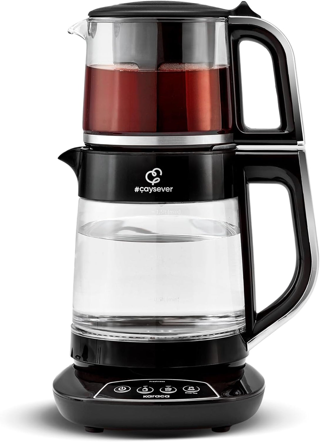 Karaca Caysever Maschine, Stahl, Chrome 1700 W, BPA-frei, 0,8 Lt Fassungsvermögen Glas-Teekanne, 1,5