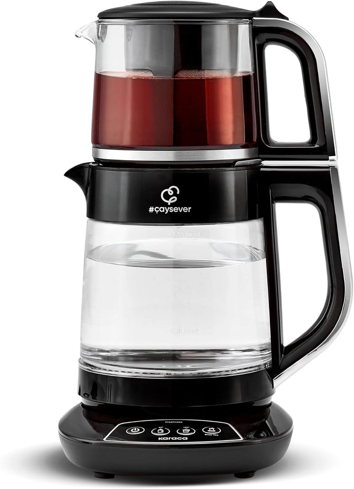 Karaca Caysever Maschine, Stahl, Chrome 1700 W, BPA-frei, 0,8 Lt Fassungsvermögen Glas-Teekanne, 1,5