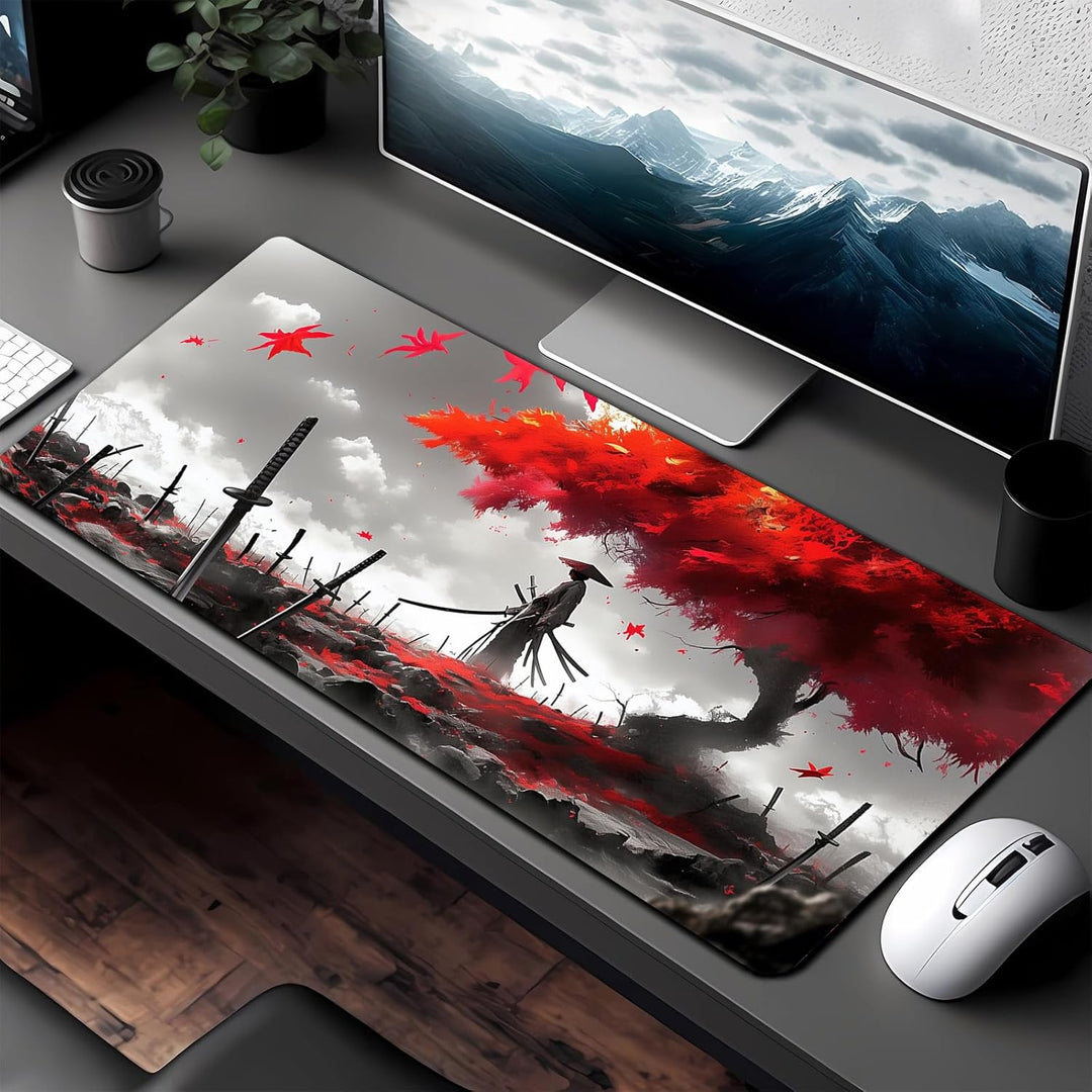 Japanisches XXL Gaming-Mauspad 900x400x3mm – Vernähte Kanten, rutschfest &amp; wasserdicht – Schreibtisc
