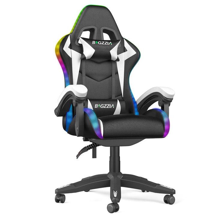 Racingreat LED-Gaming-Stuhl, RGB Gaming Chair mit Farbigen Lichtleisten Kopfstütze Lendenwirbelstütz