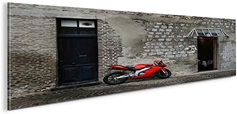 islandburner Bild Bilder auf Leinwand Rotes Motorrad Panorama XXL Poster Leinwandbild Wandbild Dekoa