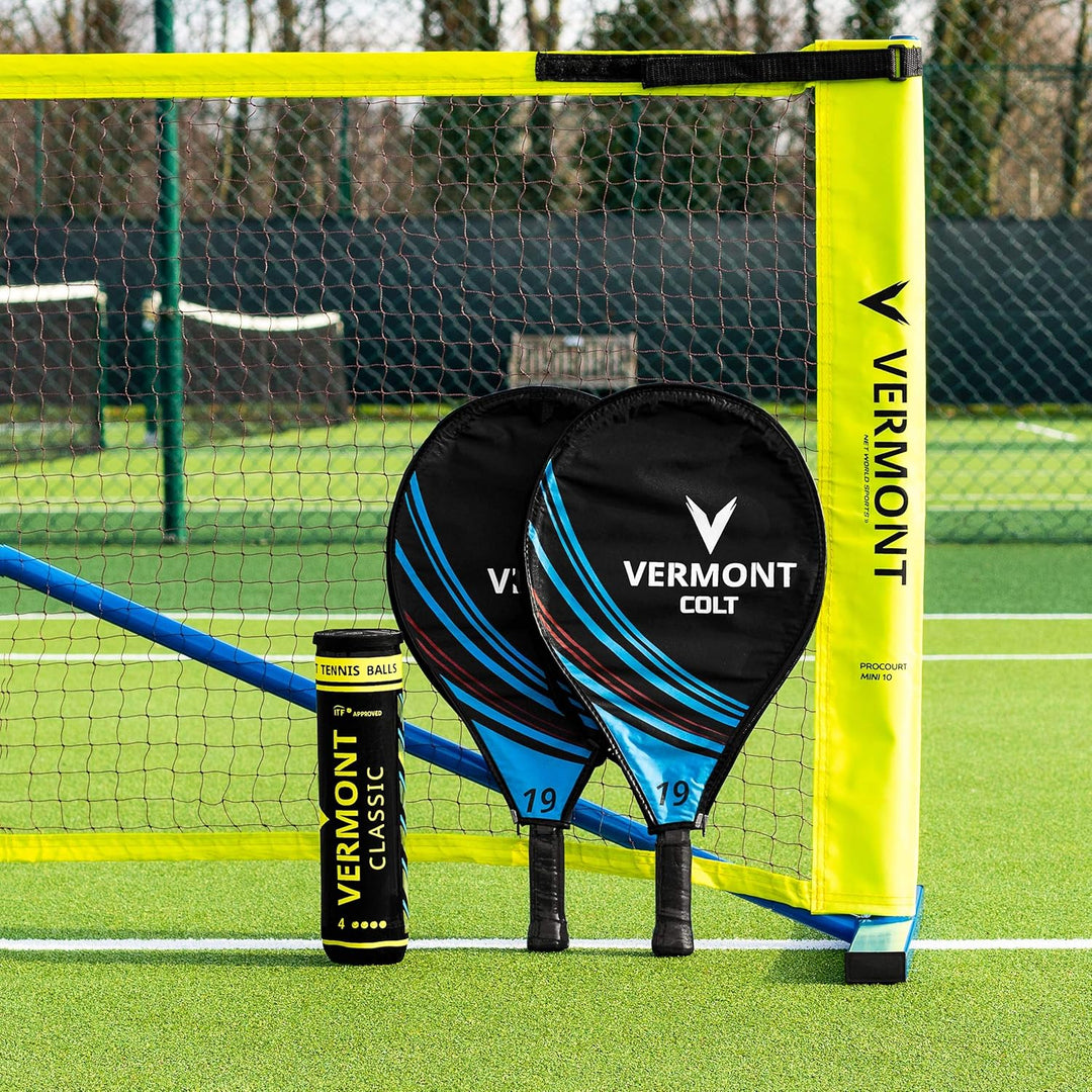 Vermont Procourt Mini Tennisnetz und Schläger Set │ Kinder, Jugendliche, Erwachsene │ Netz, Pfosten,