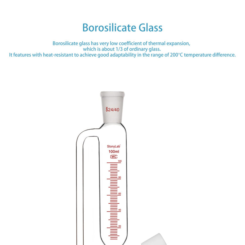 stonylab Graduierter Druckausgleichs Zusatztrichter, Borosilikatglas Tropftrichter mit 24/40 Gelenk