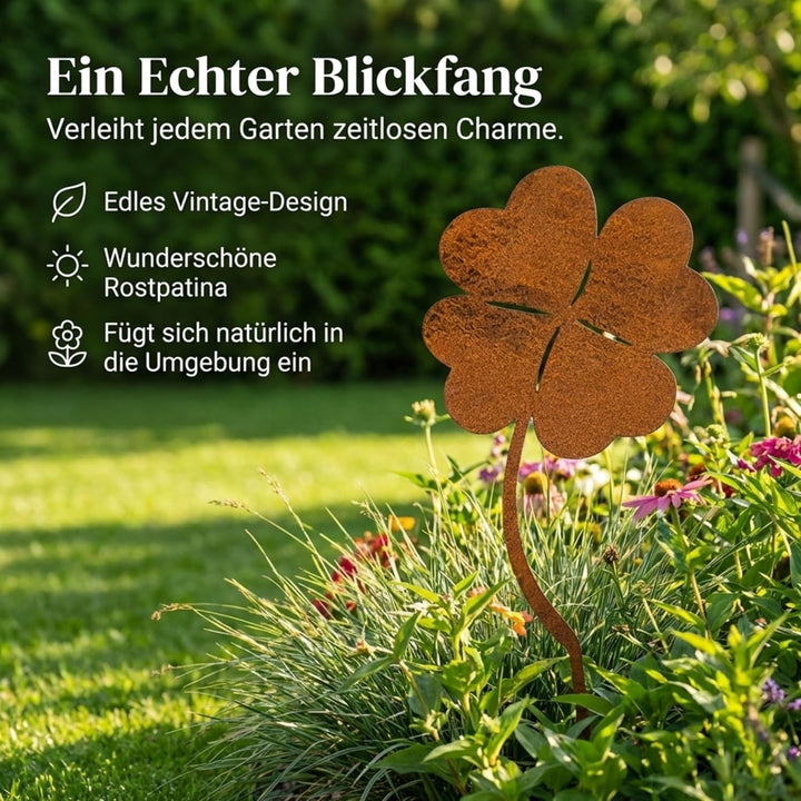 MM Steel Styles Edelrost Kleeblatt Gartenstecker-einfach einsteckbare Rostdeko aus hochwertigem Cort