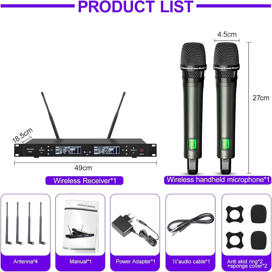 Depusheng DR666 Professionelles drahtloses Karaoke Mikrofon doppeltes drahtloses Handmikrofon Metall