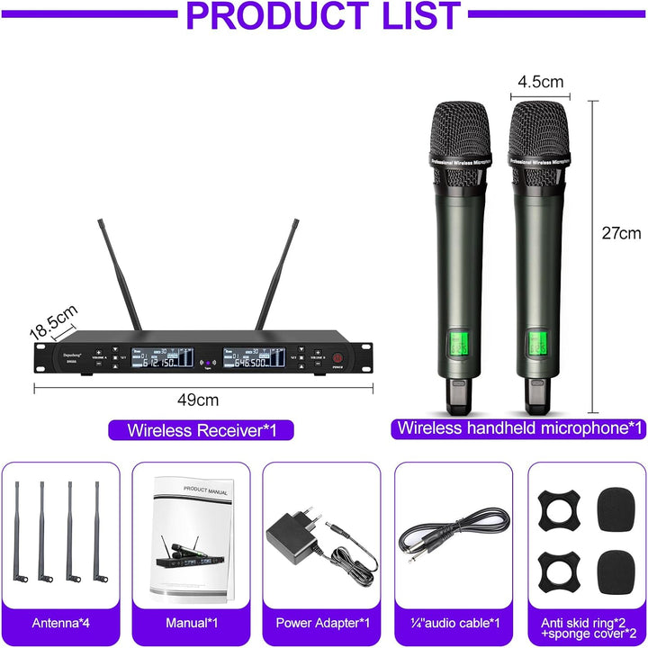 Depusheng DR666 Professionelles drahtloses Karaoke Mikrofon doppeltes drahtloses Handmikrofon Metall