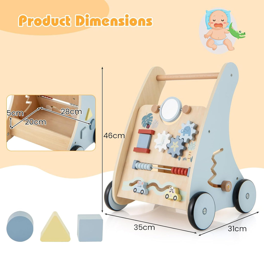 GOPLUS 2 in 1 Lauflernwagen, Lauflernhilfe Holz mit interaktiven Elementen, Hintere Ablage, Montesso
