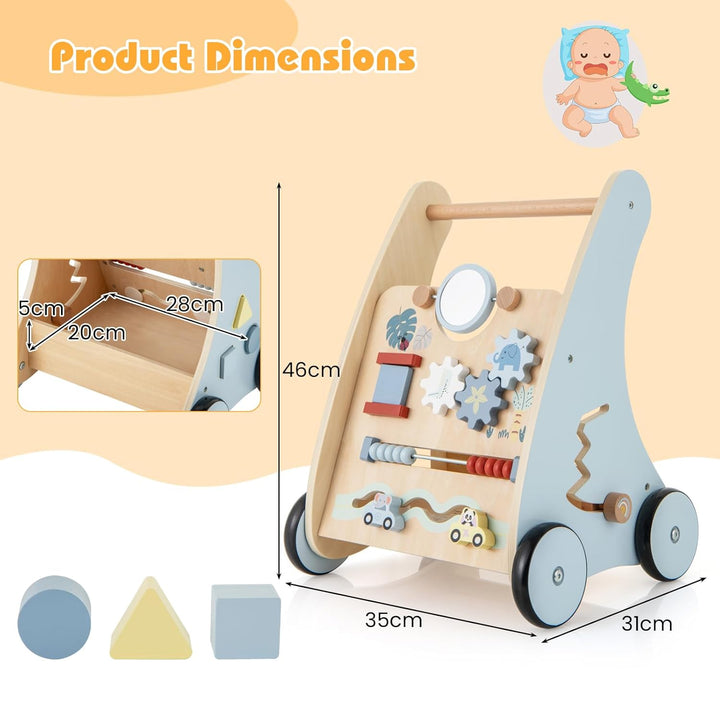 GOPLUS 2 in 1 Lauflernwagen, Lauflernhilfe Holz mit interaktiven Elementen, Hintere Ablage, Montesso